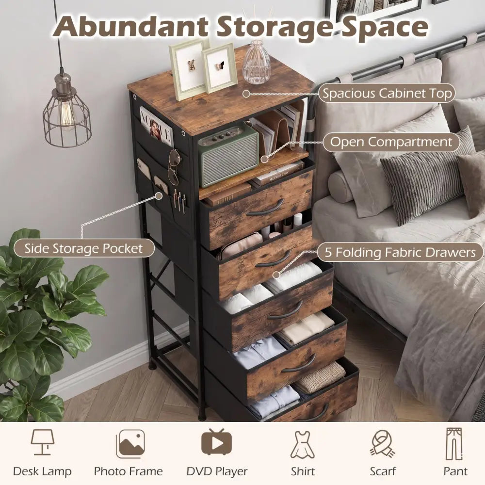 Nightstand with Integrated Charging Station 39 Inches Modern Bedside Table-Brown - Brown - Nightstands