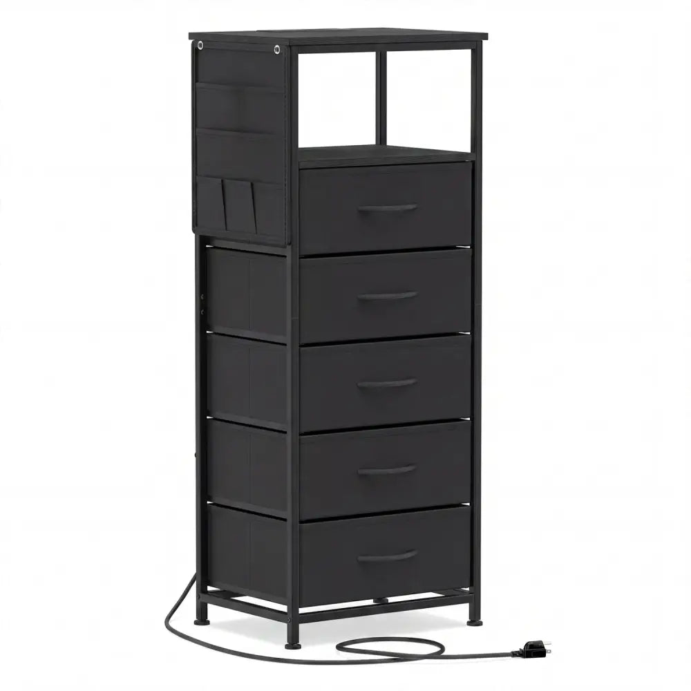 Nightstand with Integrated Charging Station 39 Inches Modern Bedside Table-Black - Black - Nightstands
