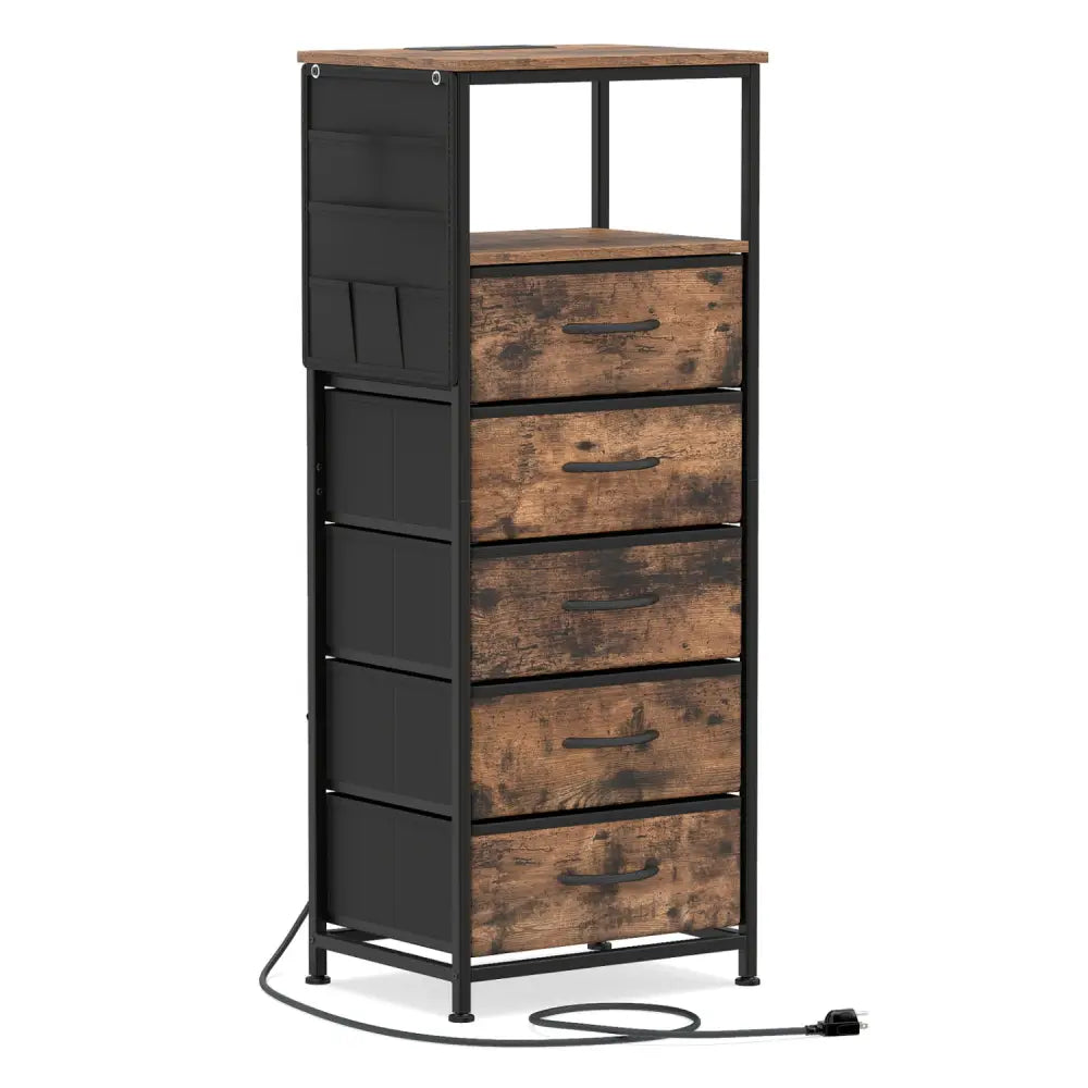 Nightstand with Integrated Charging Station 39 Inches Modern Bedside Table-Brown - Brown - Nightstands