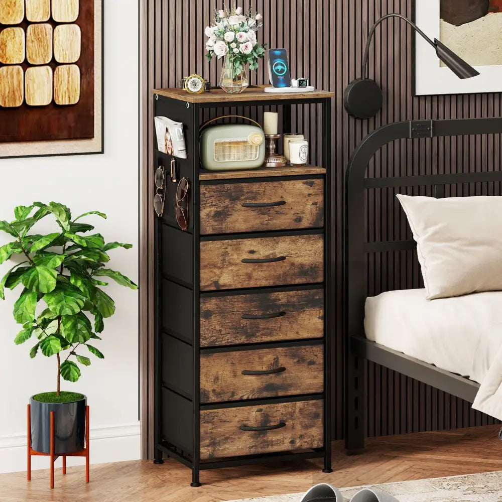 Nightstand with Integrated Charging Station 39 Inches Modern Bedside Table-Brown - Brown - Nightstands