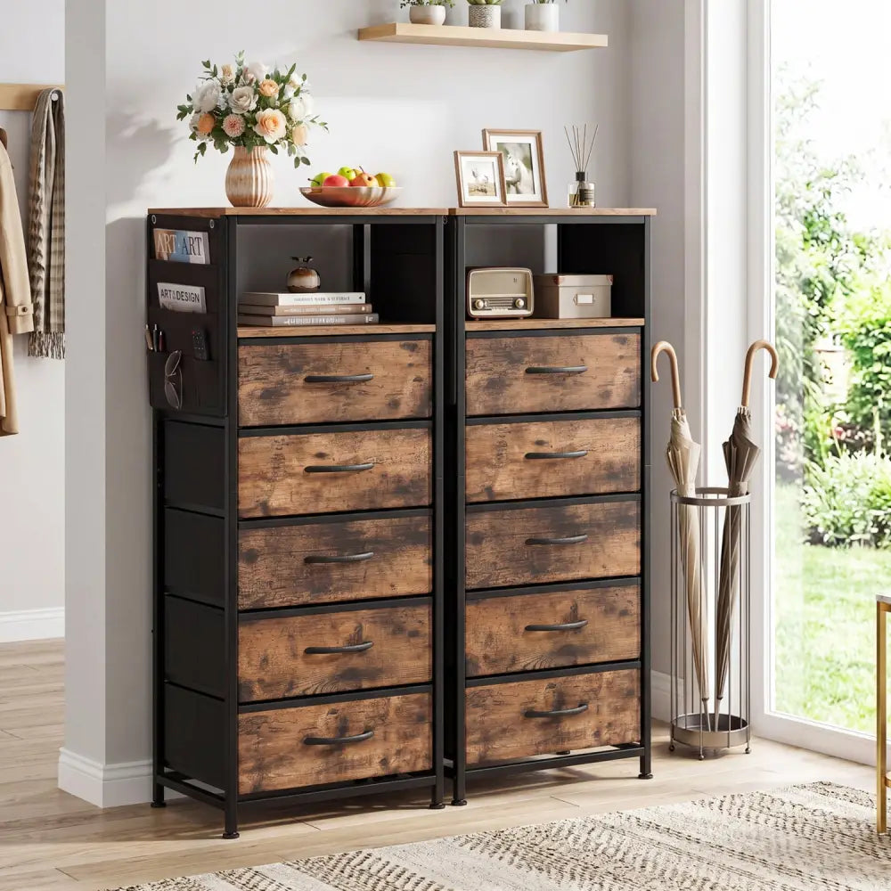 Nightstand with Integrated Charging Station 39 Inches Modern Bedside Table-Brown - Brown - Nightstands