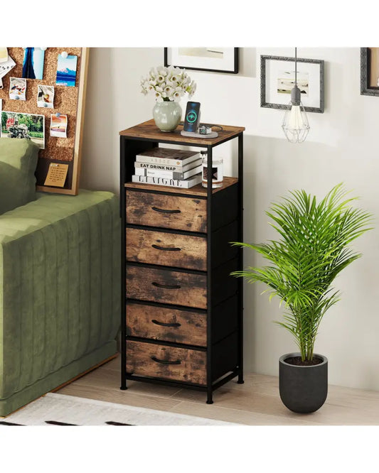 Nightstand with Integrated Charging Station 39 Inches Modern Bedside Table-Brown - Brown - Nightstands