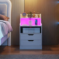 Nightstand with LED Light and Charging Station for Living Room Bedroom-White - White - Nightstands