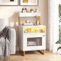 Nightstand with LED Lights Modern End Table with Top Tray Open Compartment and Storage Cabinet-White - White