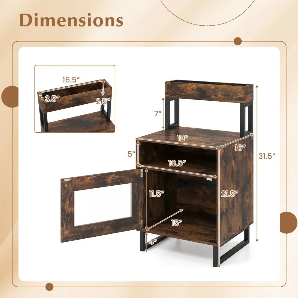 Nightstand with LED Lights Modern End Table with Top Tray Open Compartment and Storage Cabinet-Rustic Brown - Rustic