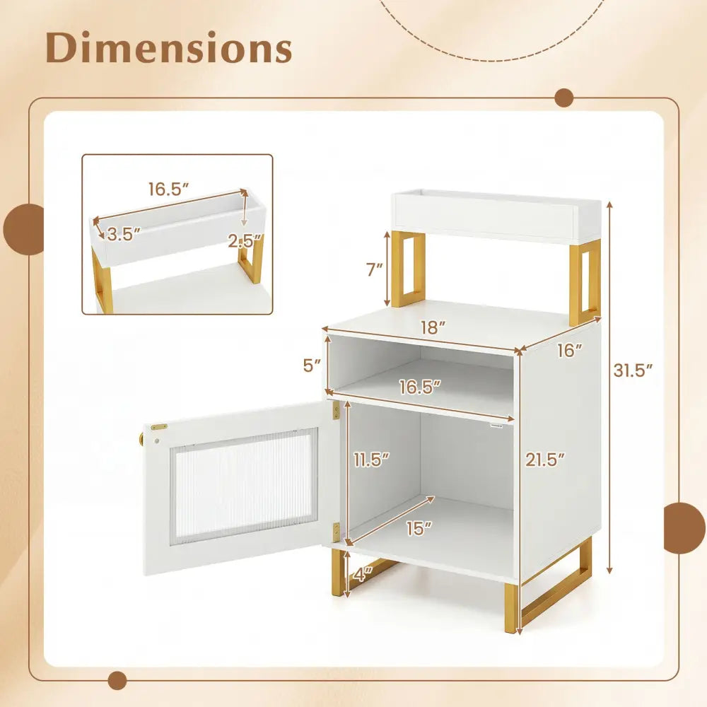 Nightstand with LED Lights Modern End Table with Top Tray Open Compartment and Storage Cabinet-White - White