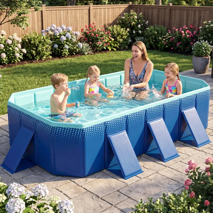 Non-Inflatable Swimming Pool Portable Around Ground Pool with 24 Wall Panels-Navy - Navy - Swimming Pools