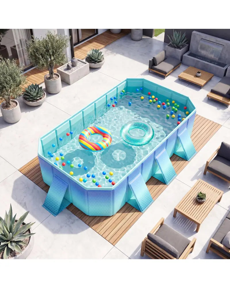 Non-Inflatable Swimming Pool Portable Around Ground Pool with 24 Wall Panels-Gradient - Green Gradient - Swimming Pools