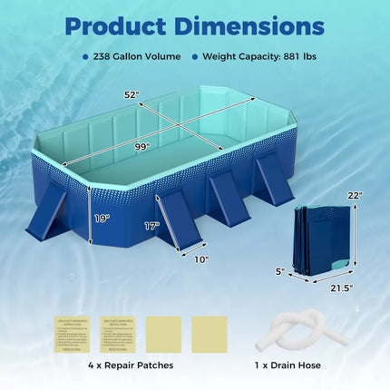 Non-Inflatable Swimming Pool Portable Around Ground Pool with 24 Wall Panels-Navy - Navy - Swimming Pools