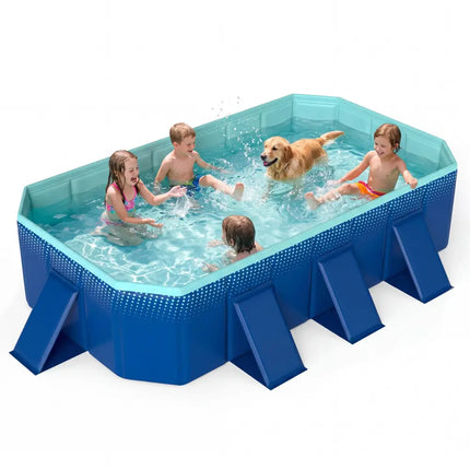 Non-Inflatable Swimming Pool Portable Around Ground Pool with 24 Wall Panels-Navy - Navy - Swimming Pools