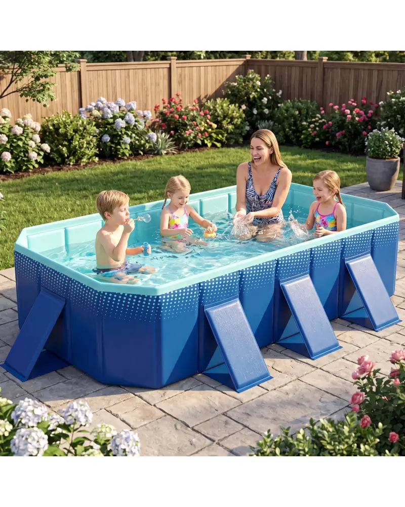 Non-Inflatable Swimming Pool Portable Around Ground Pool with 24 Wall Panels-Navy - Navy - Swimming Pools