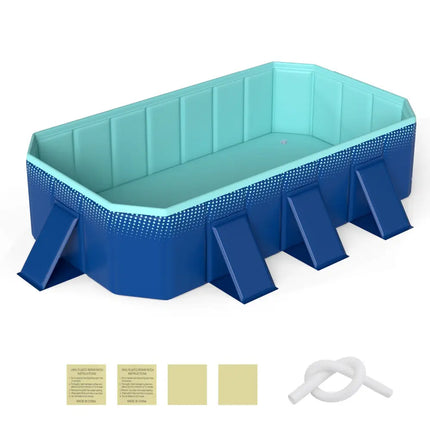 Non-Inflatable Swimming Pool Portable Around Ground Pool with 24 Wall Panels-Navy - Navy - Swimming Pools
