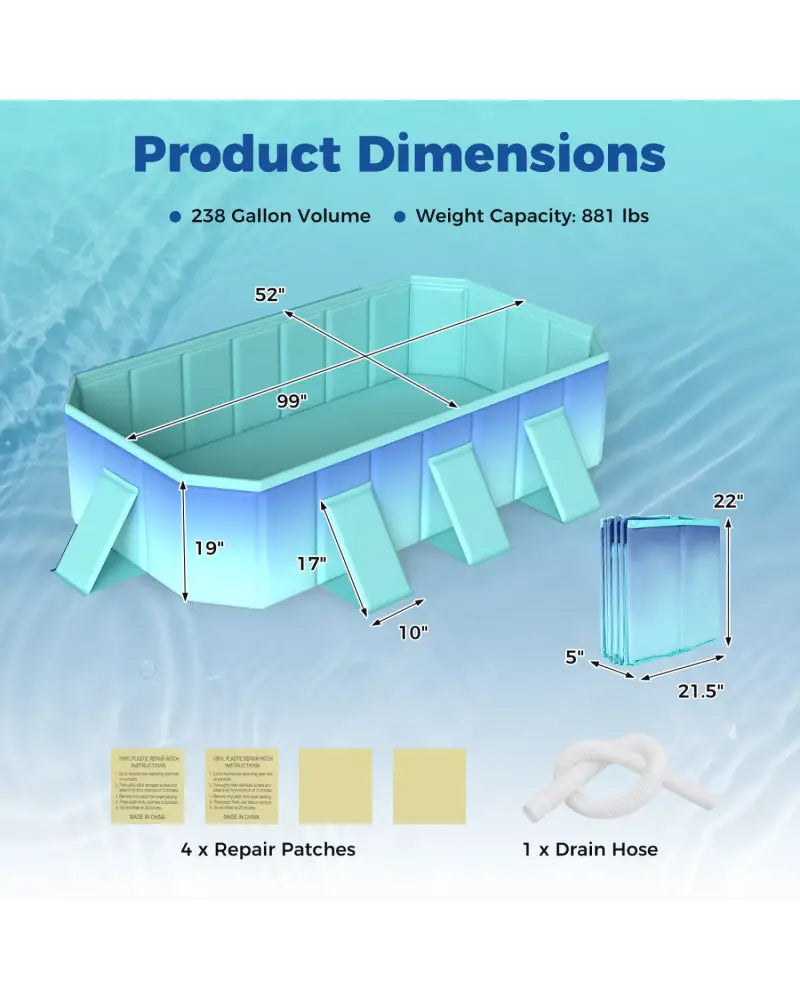 Non-Inflatable Swimming Pool Portable Around Ground Pool with 24 Wall Panels-Gradient - Green Gradient - Swimming Pools