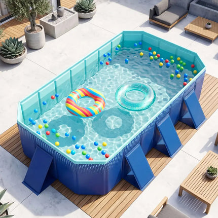 Non-Inflatable Swimming Pool Portable Around Ground Pool with 24 Wall Panels-Navy - Navy - Swimming Pools