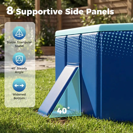 Non-Inflatable Swimming Pool Portable Around Ground Pool with 24 Wall Panels-Navy - Navy - Swimming Pools