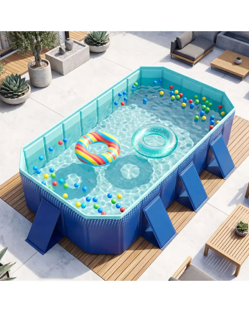 Non-Inflatable Swimming Pool Portable Around Ground Pool with 24 Wall Panels-Navy - Navy - Swimming Pools