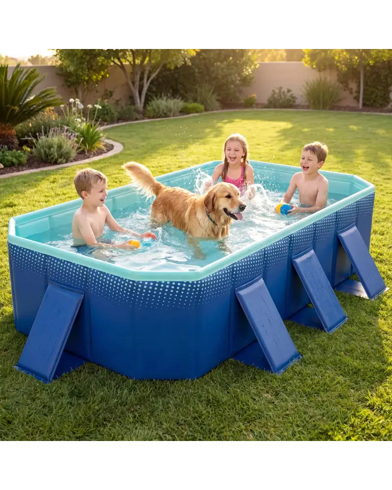 Non-Inflatable Swimming Pool Portable Around Ground Pool with 8 Support Panels-Navy - Navy - Swimming Pools