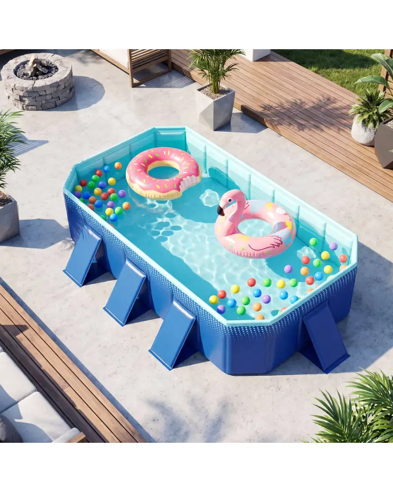 Non-Inflatable Swimming Pool Portable Around Ground Pool with 8 Support Panels-Navy - Navy - Swimming Pools