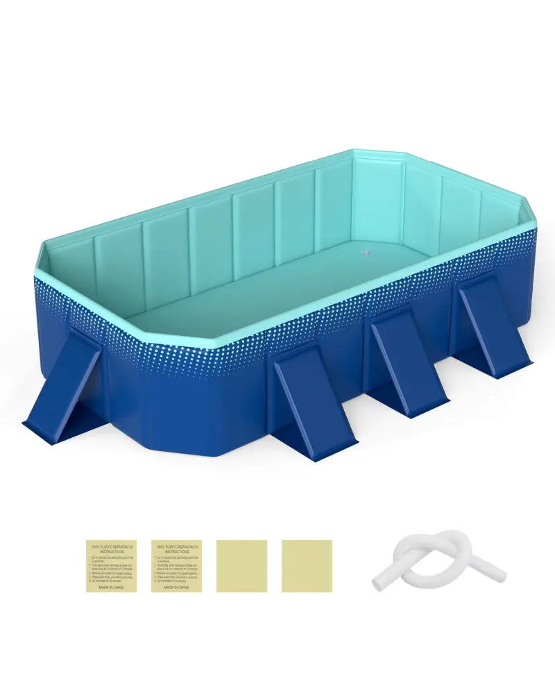 Non-Inflatable Swimming Pool Portable Around Ground Pool with 8 Support Panels-Navy - Navy - Swimming Pools