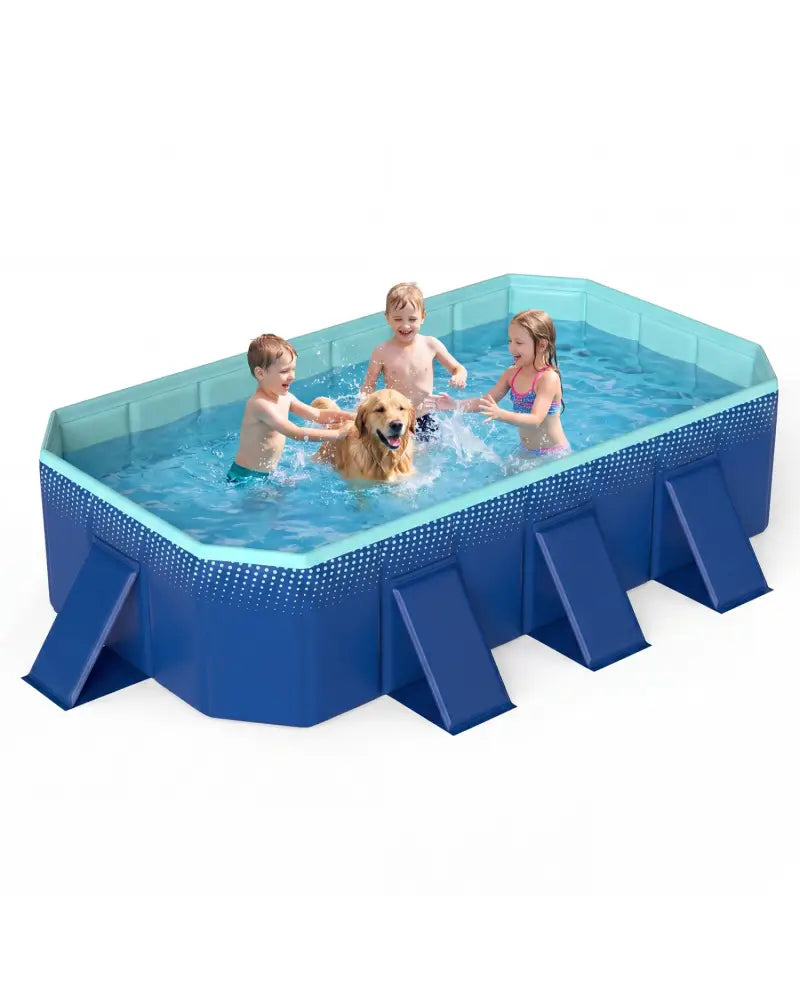 Non-Inflatable Swimming Pool Portable Around Ground Pool with 8 Support Panels-Navy - Navy - Swimming Pools