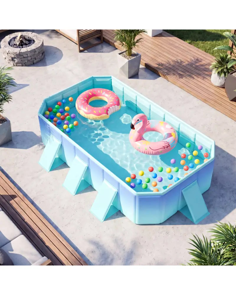 Non-Inflatable Swimming Pool Portable Around Ground Pool with 8 Support Panels-Gradient - Green Gradient - Swimming