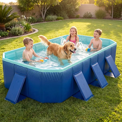 Non-Inflatable Swimming Pool Portable Around Ground Pool with 8 Support Panels-Navy - Navy - Swimming Pools
