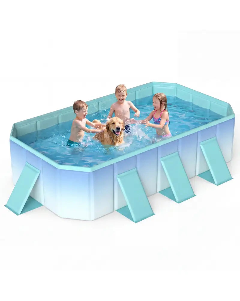 Non-Inflatable Swimming Pool Portable Around Ground Pool with 8 Support Panels-Gradient - Green Gradient - Swimming