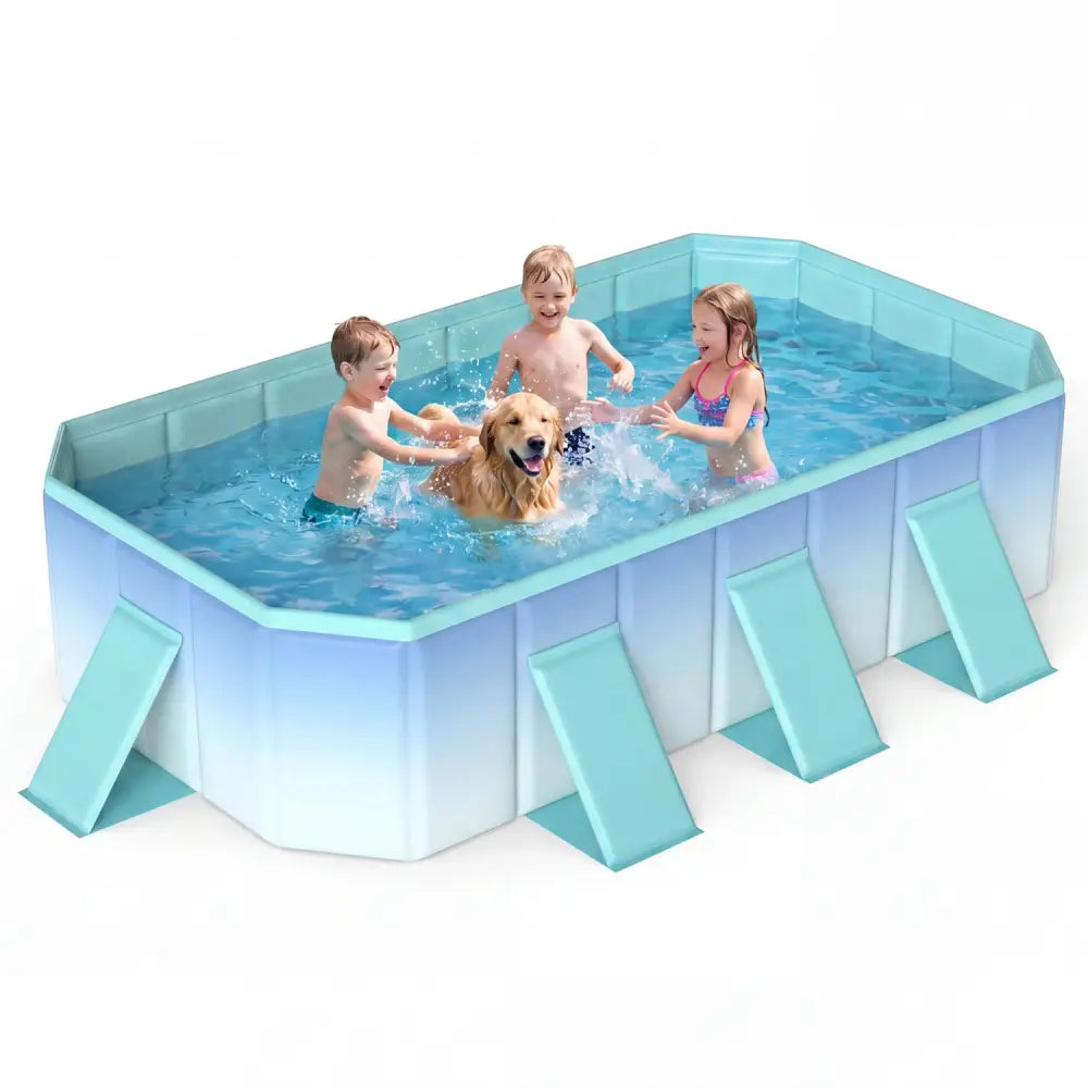 Non-Inflatable Swimming Pool Portable Around Ground Pool with 8 Support Panels-Gradient - Green Gradient - Swimming