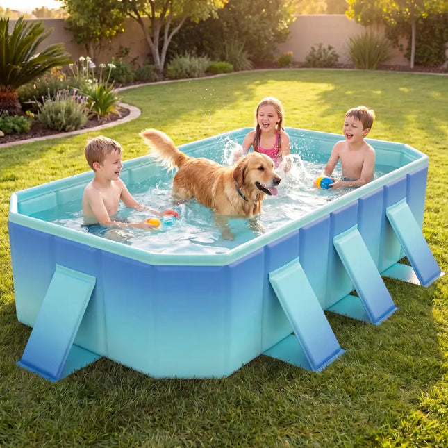 Non-Inflatable Swimming Pool Portable Around Ground Pool with 8 Support Panels-Gradient - Green Gradient - Swimming
