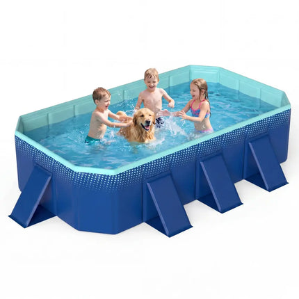 Non-Inflatable Swimming Pool Portable Around Ground Pool with 8 Support Panels-Navy - Navy - Swimming Pools