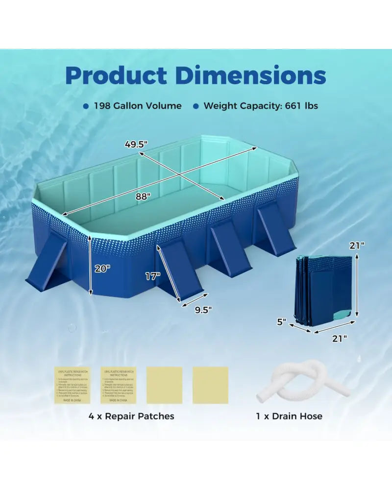 Non-Inflatable Swimming Pool Portable Around Ground Pool with 8 Support Panels-Navy - Navy - Swimming Pools