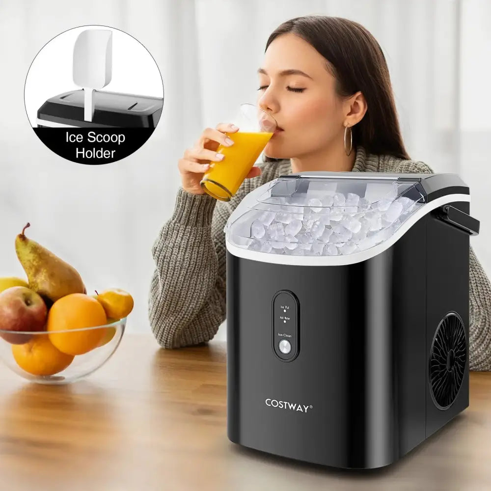 Nugget Countertop Ice Maker with Soft Chewable Pellet Ice-Black Costway
