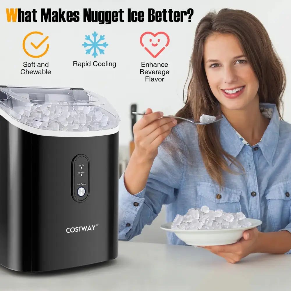 Nugget Countertop Ice Maker with Soft Chewable Pellet Ice-Black Costway