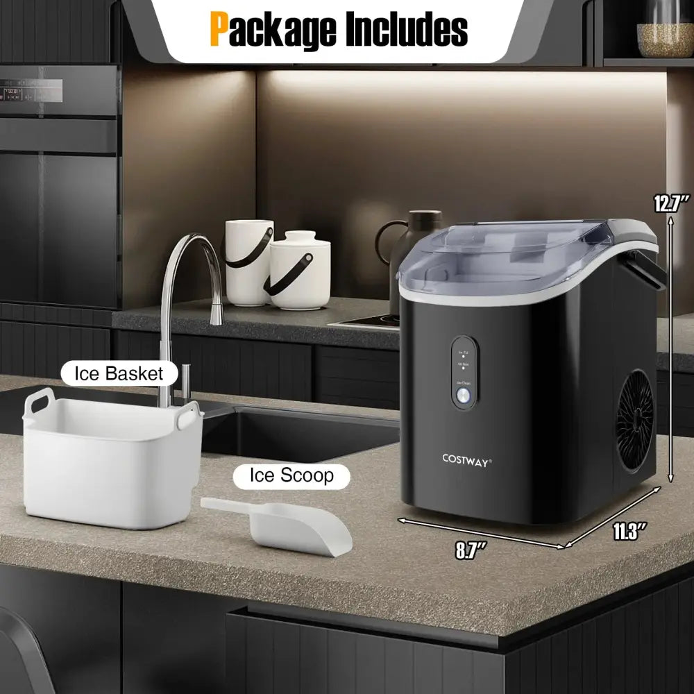Nugget Countertop Ice Maker with Soft Chewable Pellet Ice-Black Costway