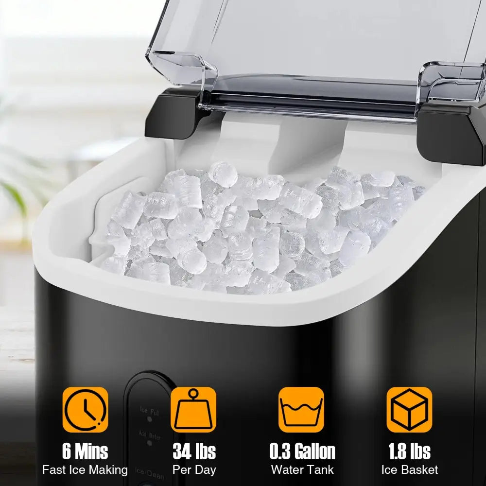 Nugget Countertop Ice Maker with Soft Chewable Pellet Ice-Black Costway