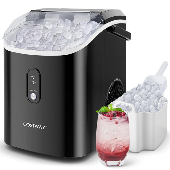 Nugget Countertop Ice Maker with Soft Chewable Pellet Ice-Black Costway