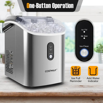 Nugget Countertop Ice Maker with Soft Chewable Pellet Ice-Silver Costway