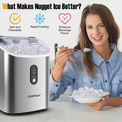 Nugget Countertop Ice Maker with Soft Chewable Pellet Ice-Silver Costway