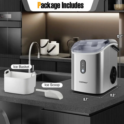 Nugget Countertop Ice Maker with Soft Chewable Pellet Ice-Silver Costway