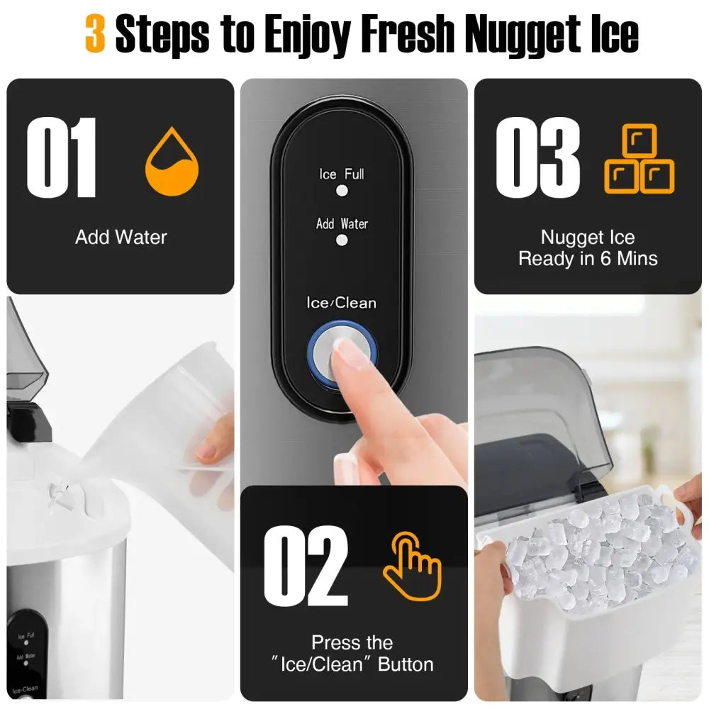 Nugget Countertop Ice Maker with Soft Chewable Pellet Ice-Silver Costway