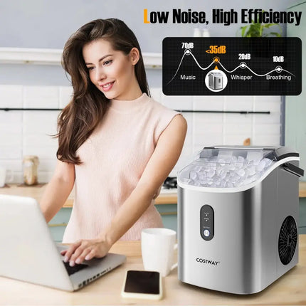 Nugget Countertop Ice Maker with Soft Chewable Pellet Ice-Silver Costway