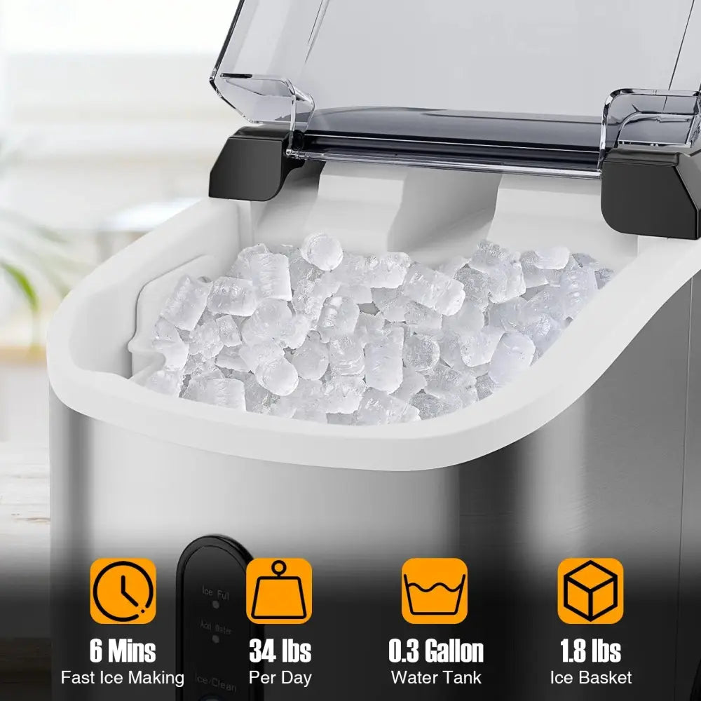 Nugget Countertop Ice Maker with Soft Chewable Pellet Ice-Silver Costway
