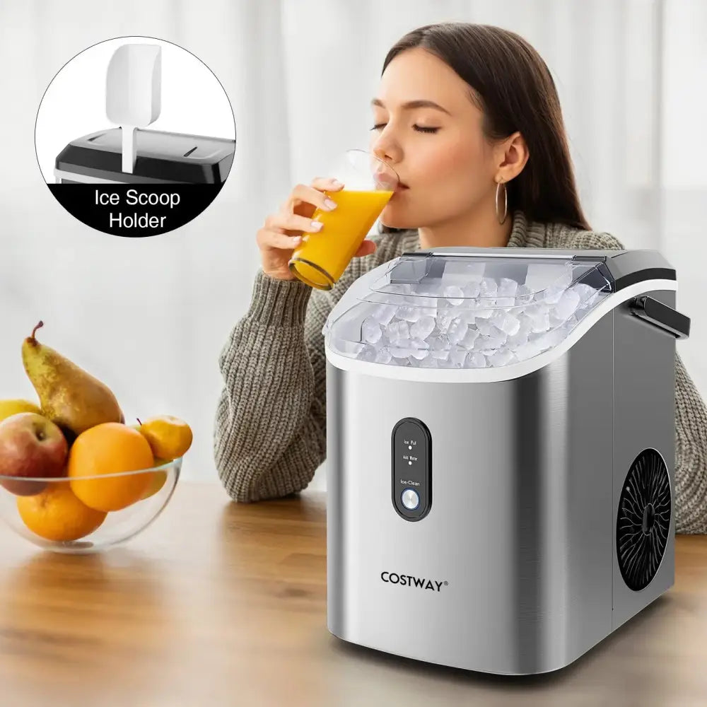 Nugget Countertop Ice Maker with Soft Chewable Pellet Ice-Silver Costway