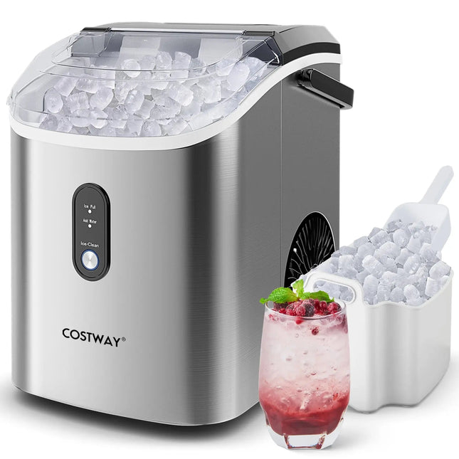 Nugget Countertop Ice Maker with Soft Chewable Pellet Ice-Silver Costway