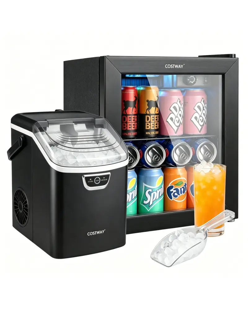 Nugget Ice Maker and Beverage Cooler Combo with Chewable Ice and Compact Drink Storage - Kitchen Appliances