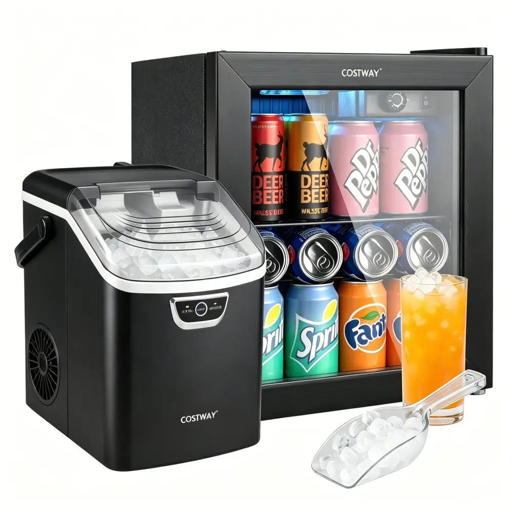 Nugget Ice Maker and Beverage Cooler Combo with Chewable Ice and Compact Drink Storage - Kitchen Appliances