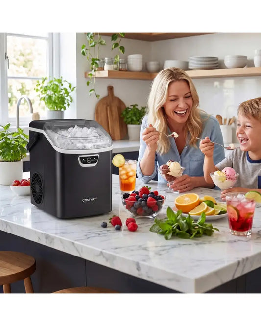 Nugget Ice Maker Countertop with Audible Ice Full Alarm-Black - Black - Ice Makers