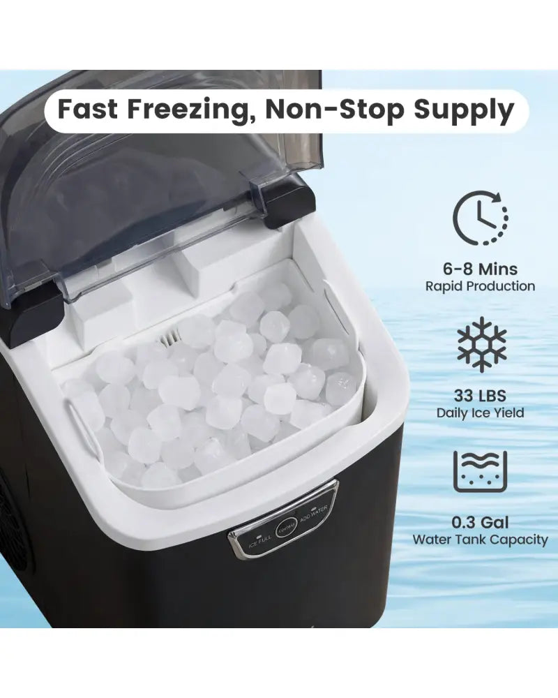Nugget Ice Maker Countertop with Audible Ice Full Alarm-Black - Black - Ice Makers