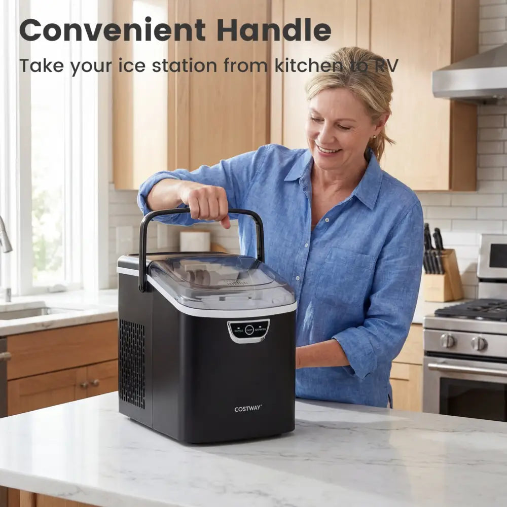 Nugget Ice Maker Countertop with Audible Ice Full Alarm-Black - Black - Ice Makers