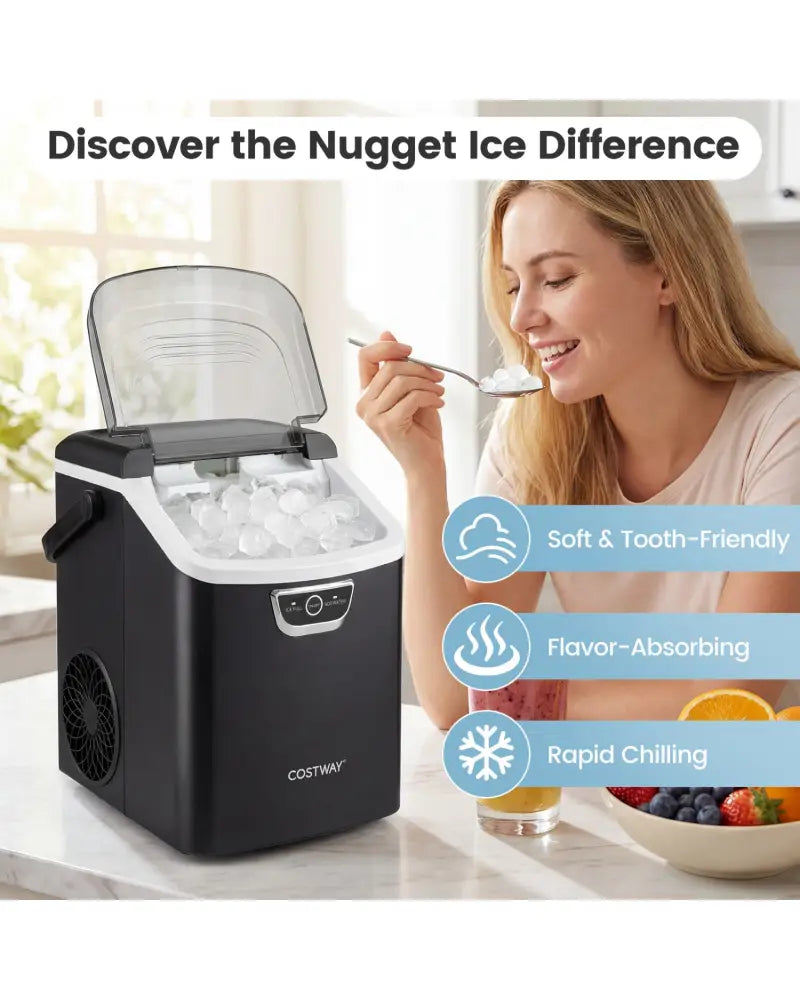 Nugget Ice Maker Countertop with Audible Ice Full Alarm-Black - Black - Ice Makers